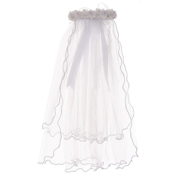 Rain Kids Girls White Rhinestone Flower Crown Communion Flower Girl Veil - SophiasStyle.com